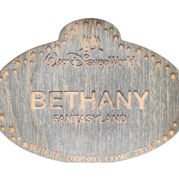 Personalized Disney Fantasyland Blue Wooden Bethany Name Tag Coaster - Picture 2 of 3